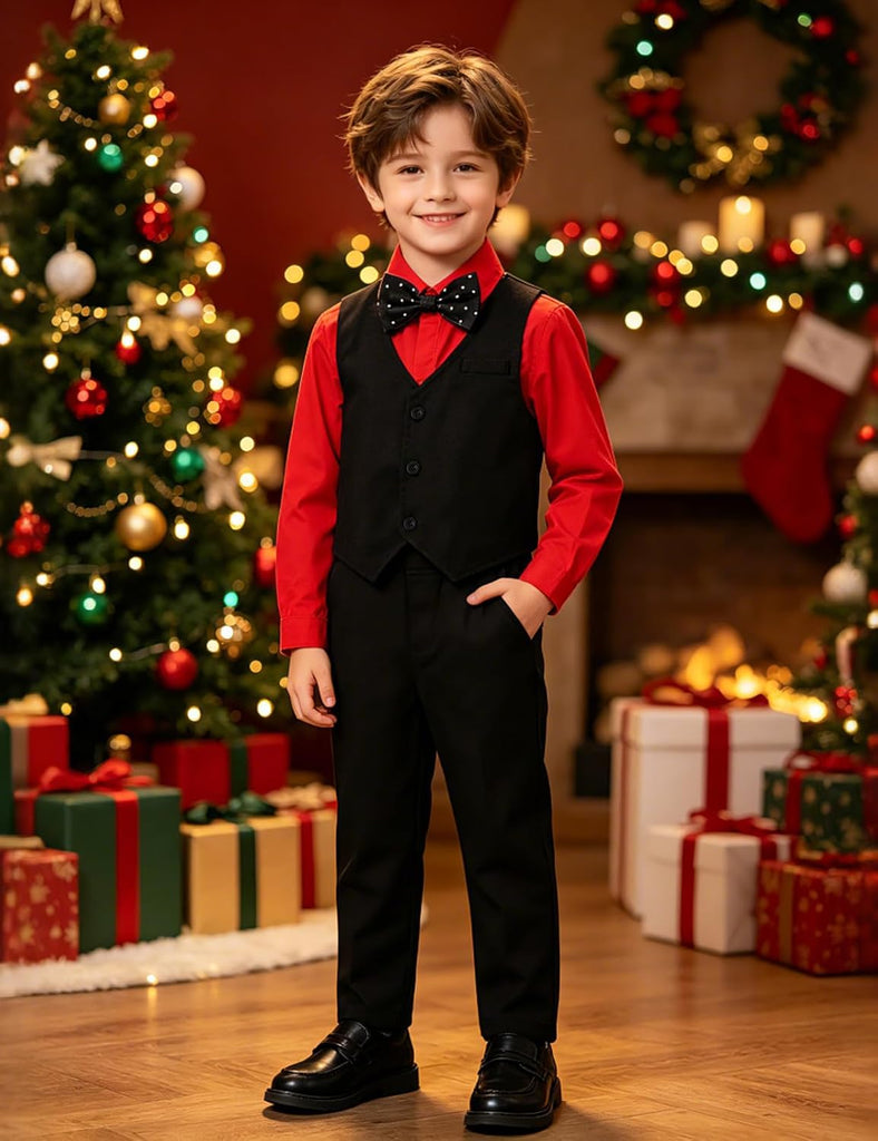 Toddler Boy Formal Suit 4pcs Vest, Shirt, Pants, Bow Tie