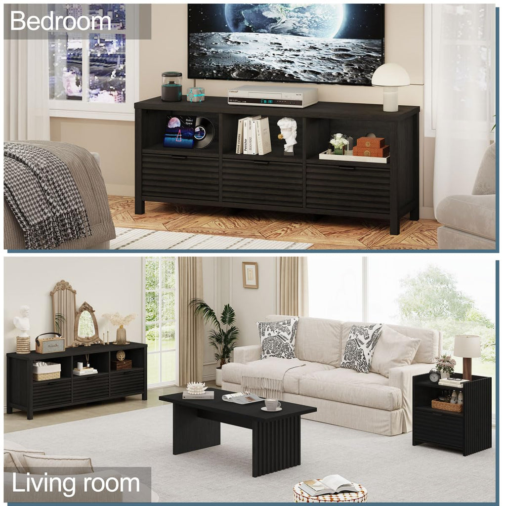 Black Modern TV Stand for 55-60 in TVs, Bedroom