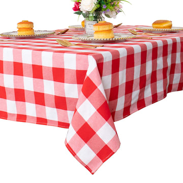 Red and White Checkered Tablecloth 60x120 Cotton Rectangle
