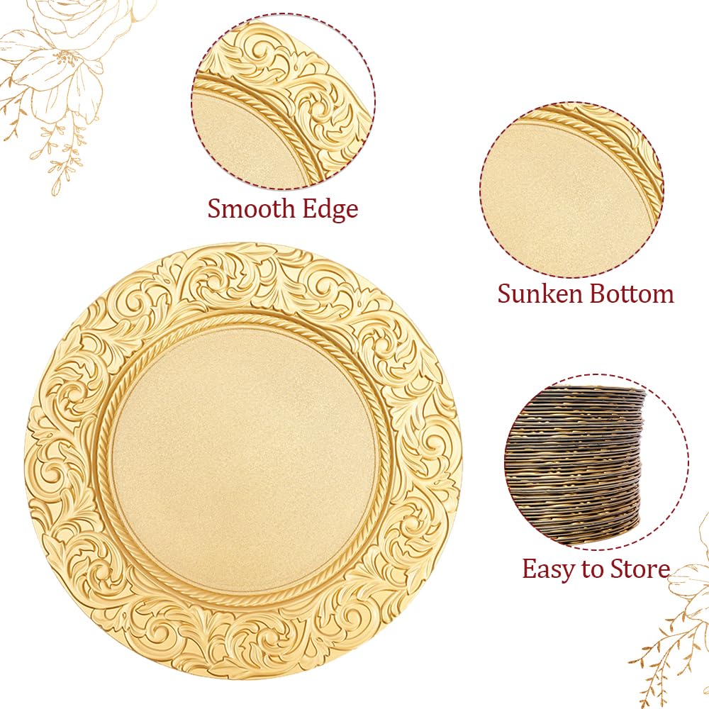 100Pcs Charger Plates with Floral Pattern 13" Chargers for Dinner Plates Bulk Wedding Decorative Table Charger Plates