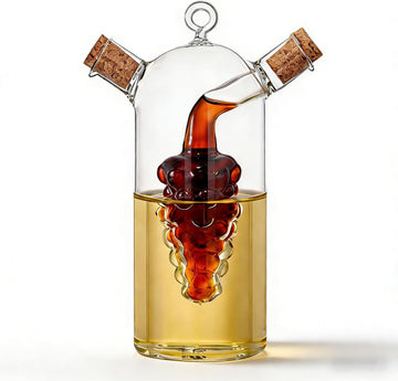 Grape Motif 2 in 1 Glass Oil and Vinegar Cruets,Dual Chamber Bottle