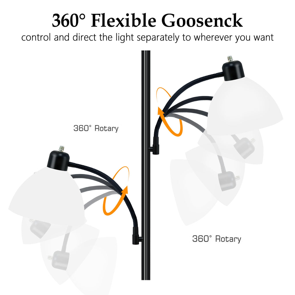 72" 3-Head Torchiere Floor Lamps with 2 Reading Lamp -Black