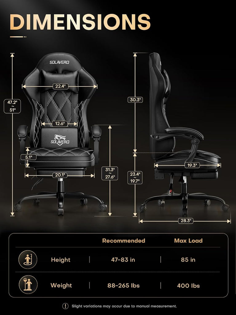 Gaming Chair with Massager Lumbar Support, 400LBS Weight Capacity | Computer Chair with Footrest & Linkage Armrests