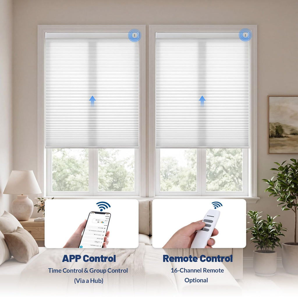 Motorized Cellular Shades, Smart Blinds with Remote, Custom Size