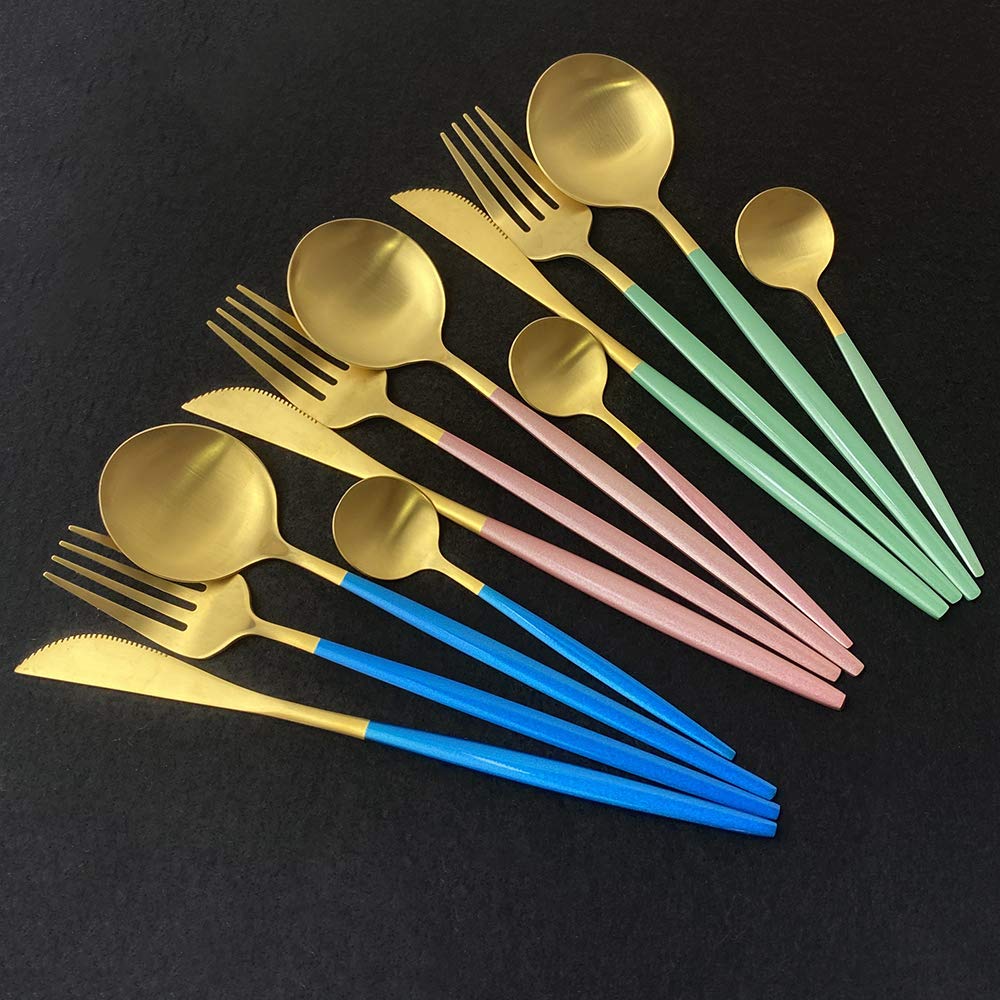 36pieces Rose Gold Matte Flatware Set 304 Stainless Steel Dinnerware Knife Dessert Fork Spoon Dinner Silverware