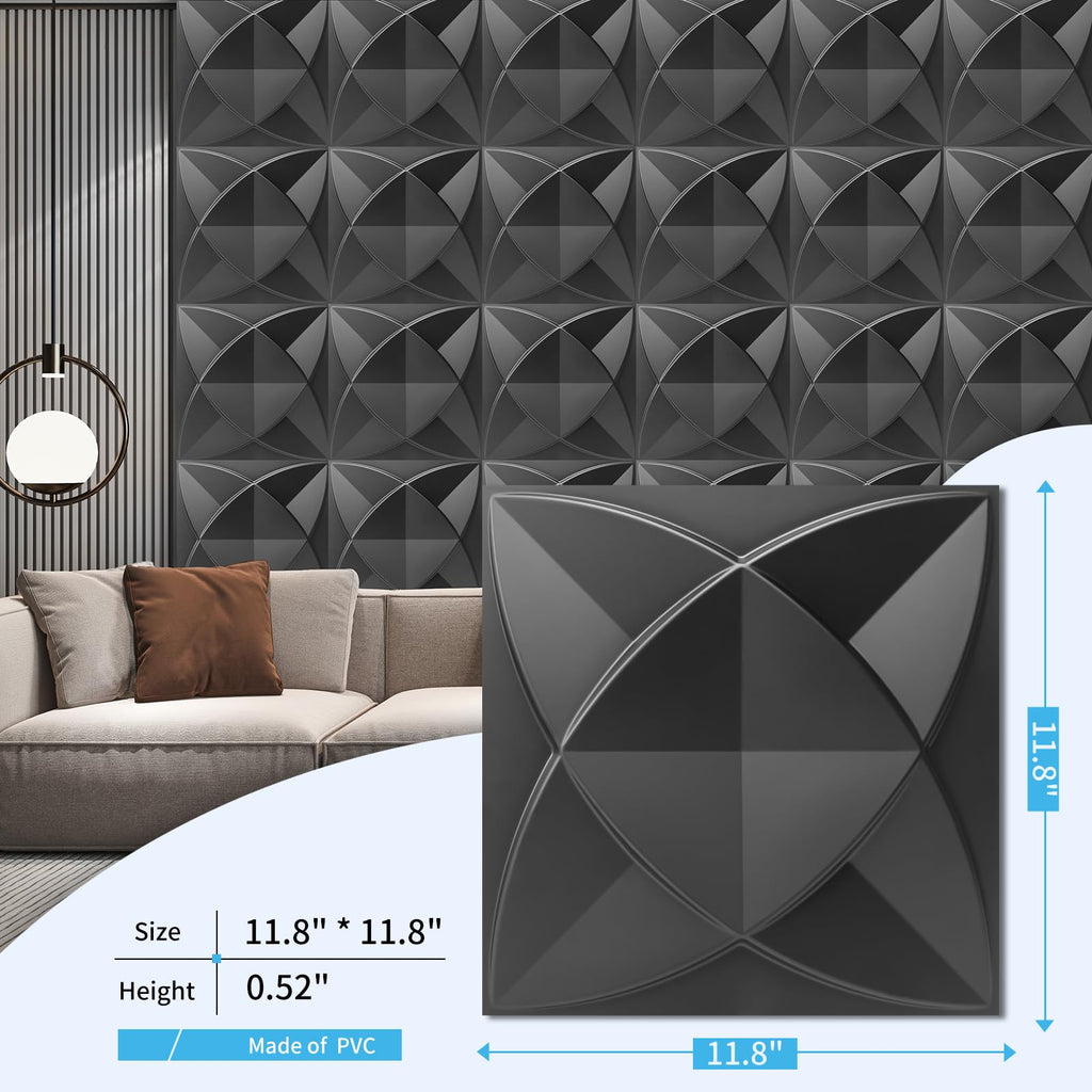 Waterproof 3D Textured PVC Decorative Wall Panels, 33-Pack, Black