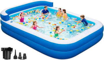 Large Inflatable Swimming Pool - 120" x 85" x 26" Blow Up Pool for Adults and Kids with Seat & Air Pump, for Backyard