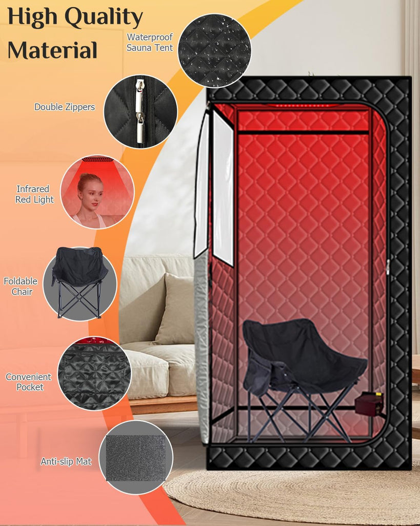 Smartmak Portable Sauna with Infrared 660nm Red Light Therapy Lamp for Home Relaxation