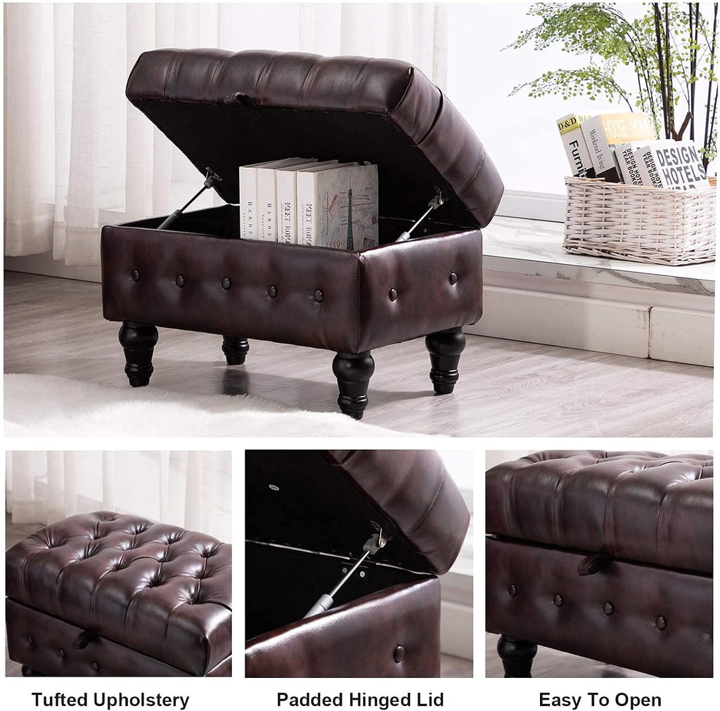 Coffee Table Ottoman with Storage,Button Tufted PU Leather Upholstery Footstool Bed Ottoman , Space-Saving Storage