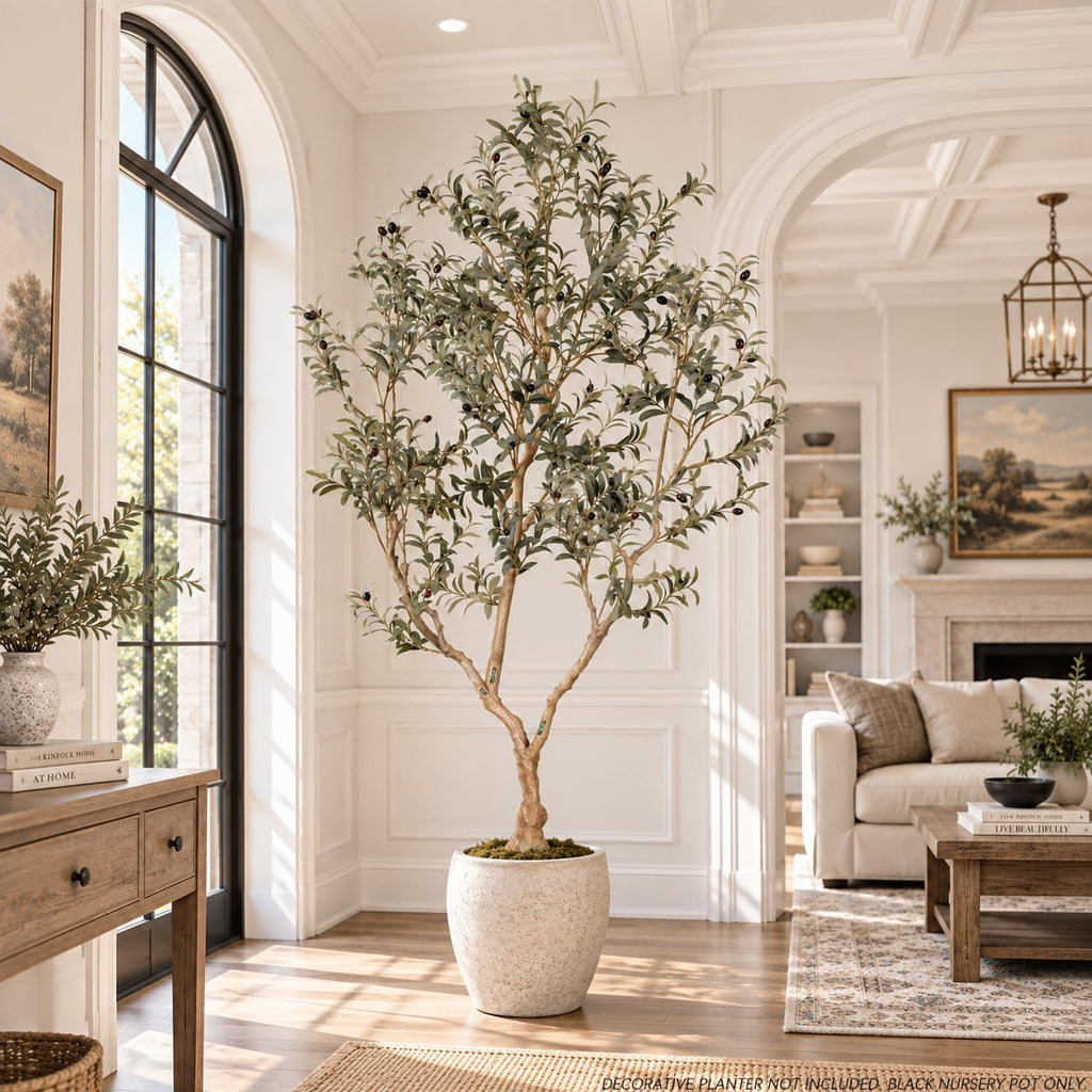 Artificial Olive Tree 7FT, UV Resistant Faux Olive Tree with Realistic Leaves & Natural-Looking Trunk, Tall Fake