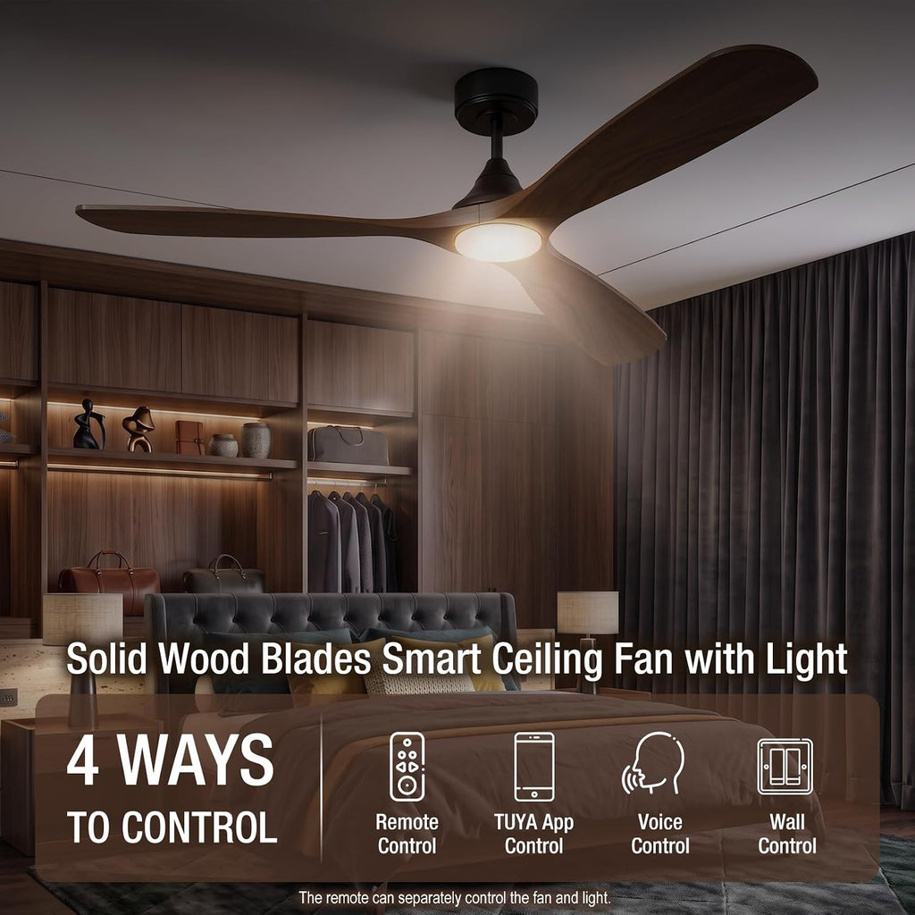 60 Inch Smart Ceiling Fan with Lights and Remote, Walnut