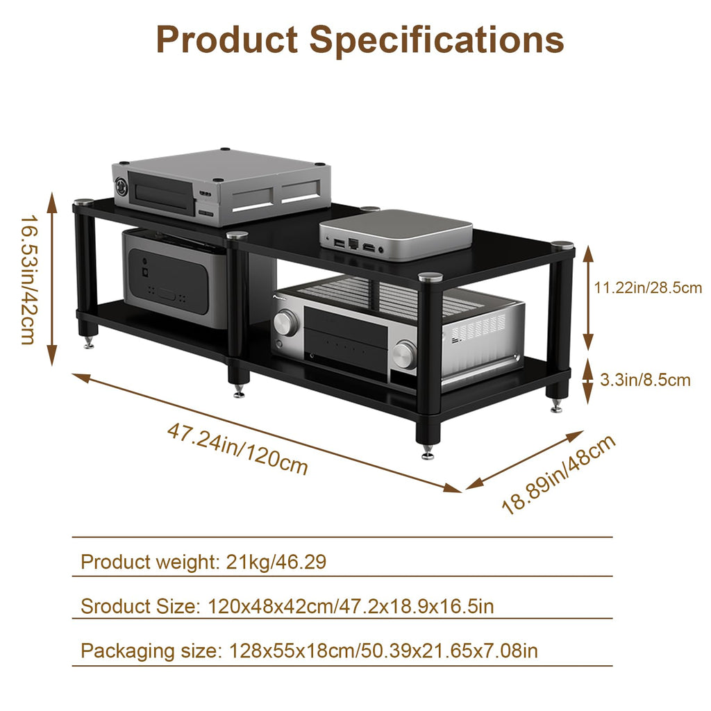 2-Tier AV Media Stand and Audio Rack with Vibration-Dampening Feet