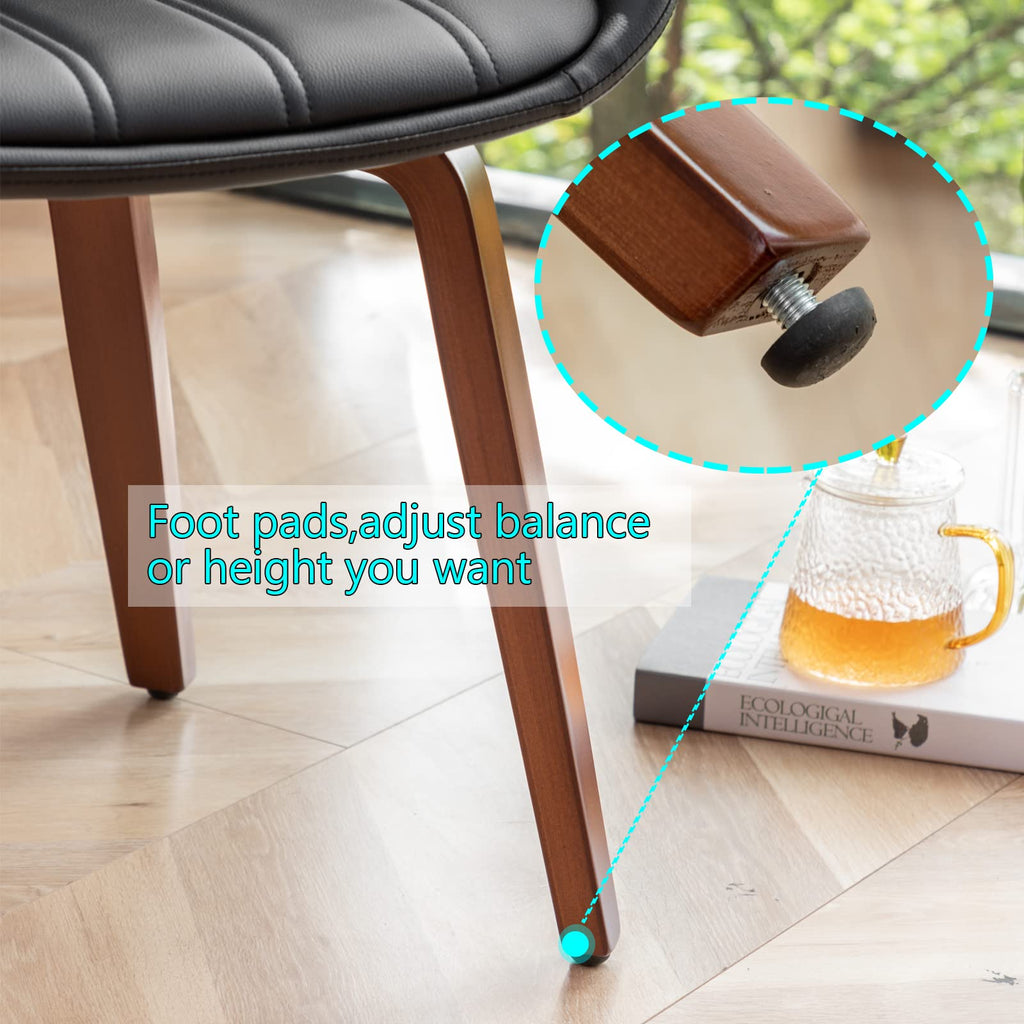 Mid Century Modern Faux Leather Upholstered Dining Chairs, Armless Accent Chairs with Sturdy Natural Wood Legs, Bamboo