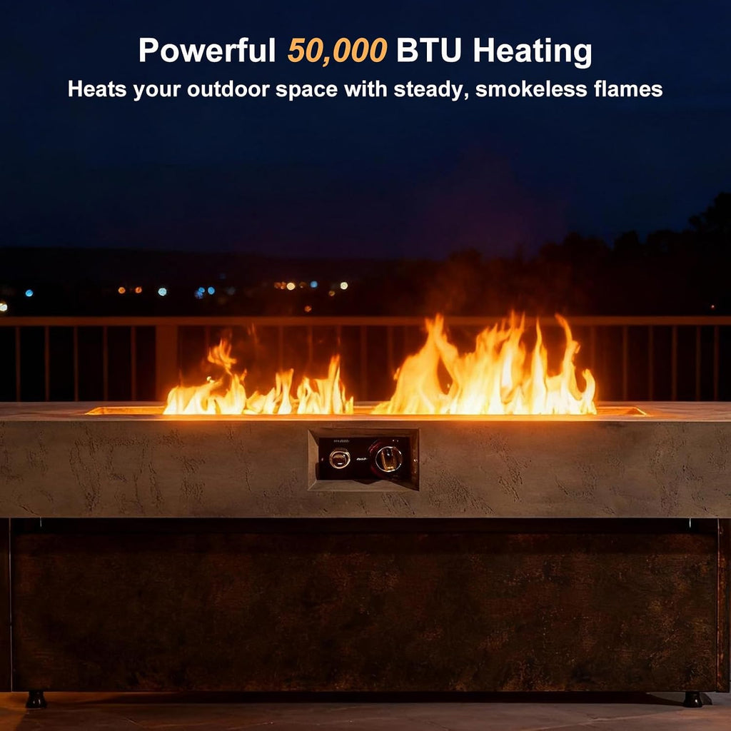 56 Inch Outdoor Propane Fire Pit Table, 50,000 BTU Rectangle Gas Fire Pit Deck Backyard, Includes Waterproof Cover