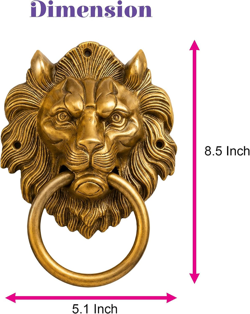 Lion Head Brass Door Knocker Authentic Vintage Unique Front Door Holder with Gold Finish Rare Solid Door Accessories