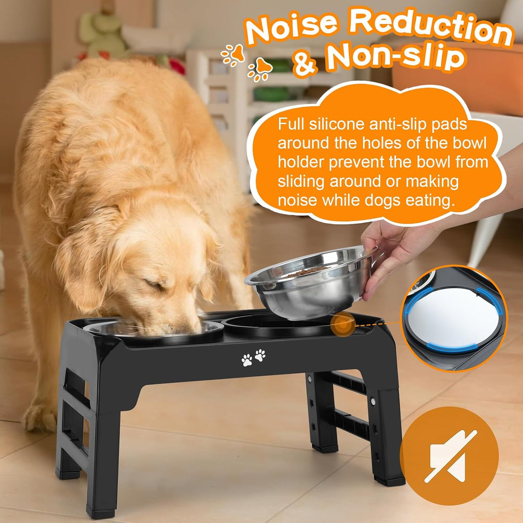 Elevated Dog Bowls, 4 Height Adjustable Raised Bowl Stand with 2 Thick 50oz Stainless Steel Food Bowls Non-Slip