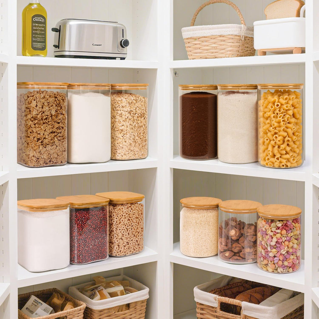 Glass Storage Jars with Bamboo Lids 4.6 Qt 2 Pack Large Wide Mouth