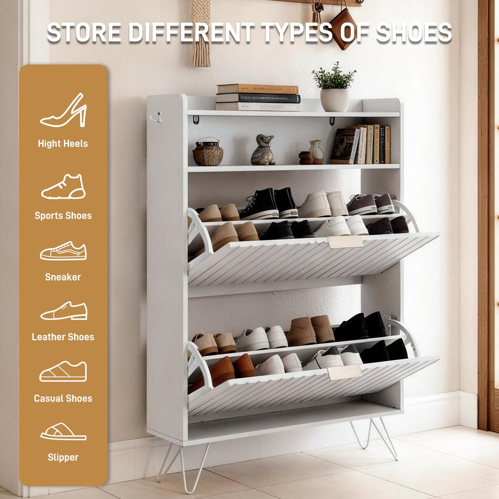 White Slim Shoe Storage Cabinet, Entryway Shoe Organizer
