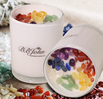 Chakra Crystal Candle - Manifestation Intention - Healing Crystals Gemstones - Seven Chakras Stones - Meditation