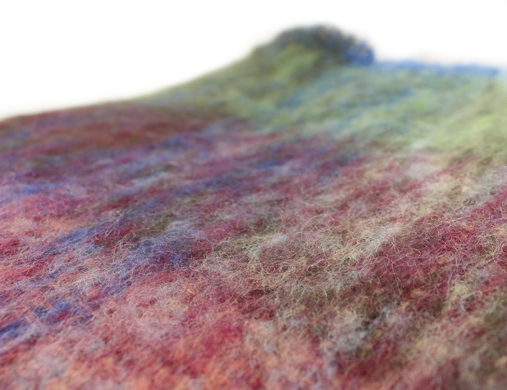 Irish Mohair & Wool Throw Blanket, 54x72in, Plaid Multicolor