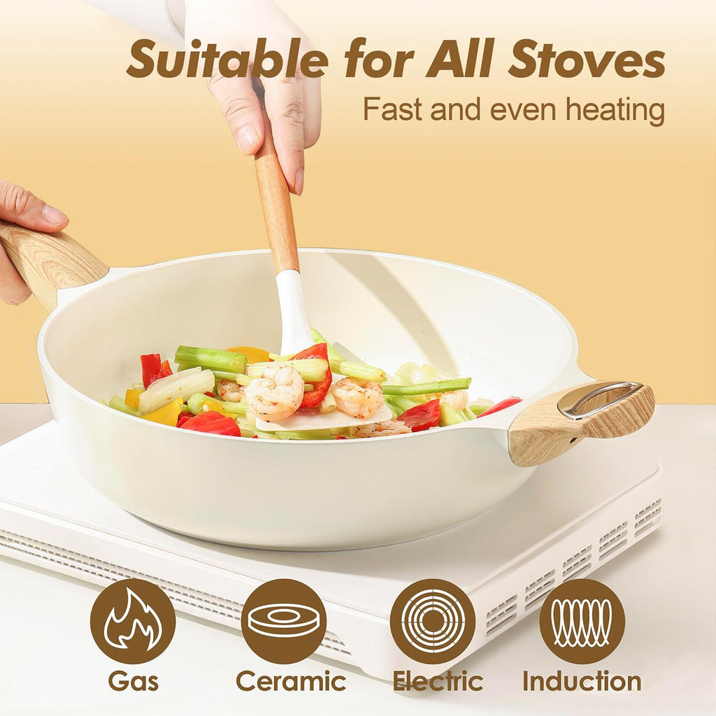 Ceramic Cookware Sets, Pots and Pans Set Non stick, Non toxic Healthy Induction Cookware, 26 Pcs Nonstick Kitchen