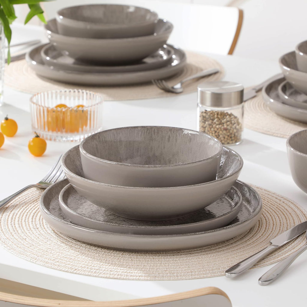 Reveal Ceramic Plates and Bowls Set for 6, 24-Piece Dinnerware Set