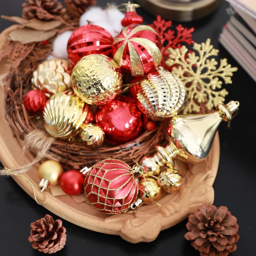 1.18-6.5" Red Gold Christmas Tree Ornaments Decorations Set - Set of 116