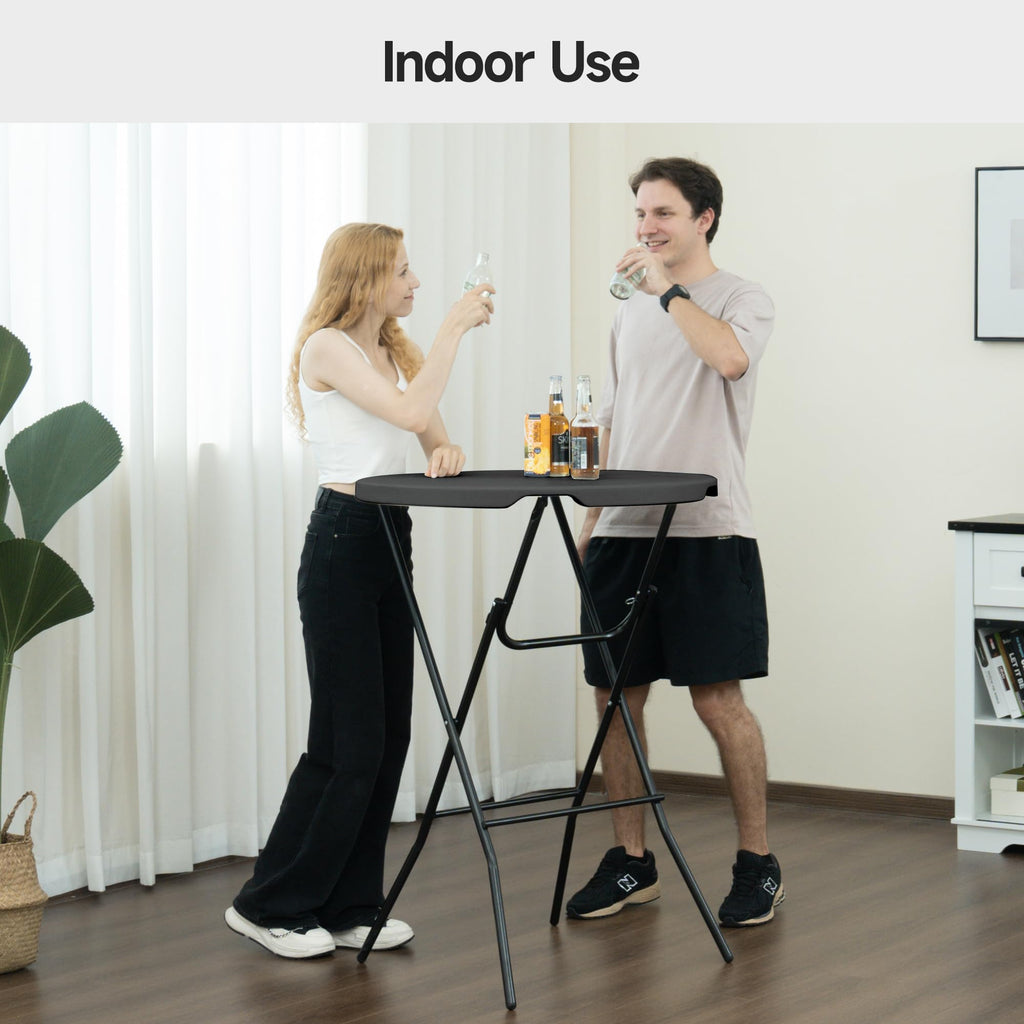 32'' Round Folding Table, HDPE Portable Bar Height Table with Removable Legs for Indoor Outdoor Wedding Event