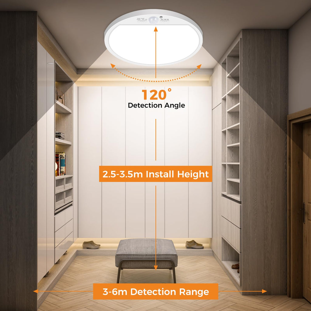 2Pack Motion Sensor Light Indoor Wired, 12 Inch 3000K/4000K/6500K Closet Lights Motion Sensored, 24W Flush