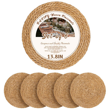 13.8in Round Fall Placemats Set of 6, Woven Chargers for Dinner Plates