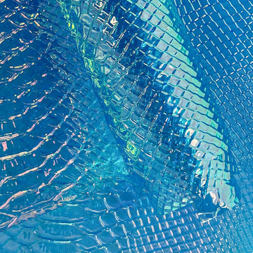 Iridescent Transparent Embossed Vinyl Holographic Blue Clear PVC Vinyl Craft Fabric 16"×54" for Sewing DIY