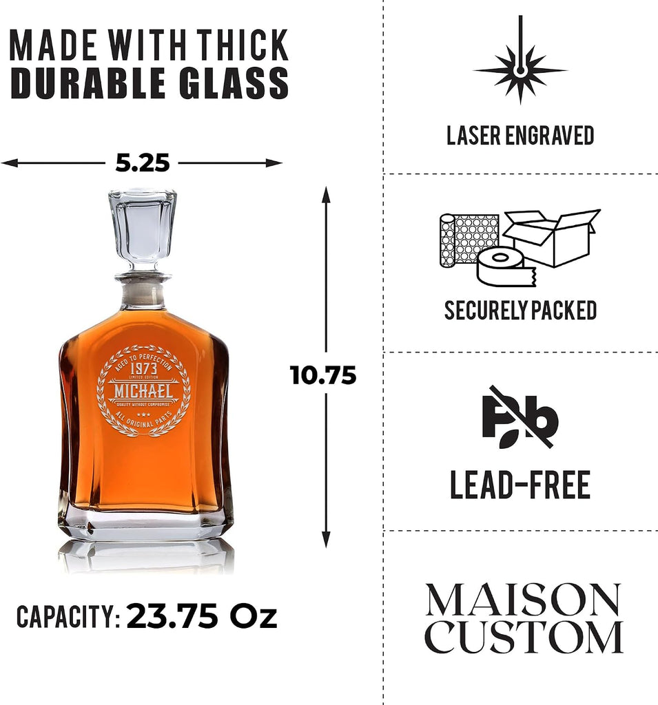 Personalized Whiskey Decanter - 4 Designs - Birthday Gifts for Men 2025, Dad, Husband, Him, Boyfriend - Men Whiskey