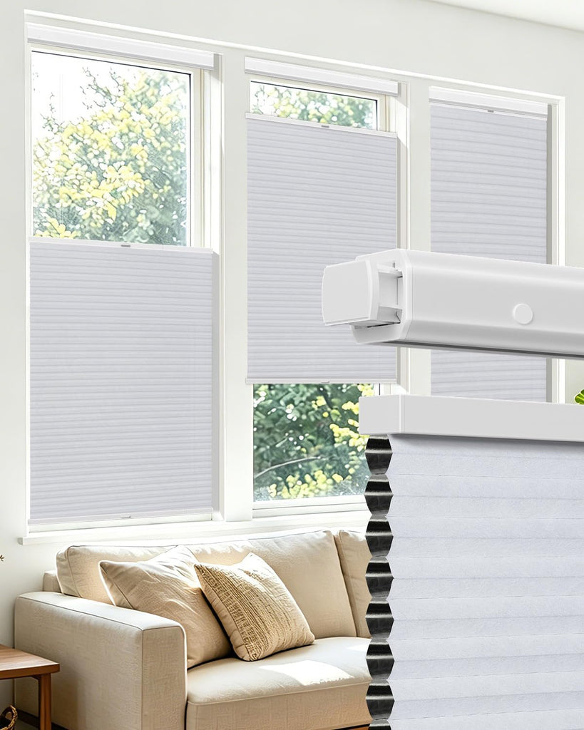 No Drill Top Down Bottom Up Cellular Shades,White, | TDBU Blackout Blinds for Indoor Windows,Cordless Honeycomb