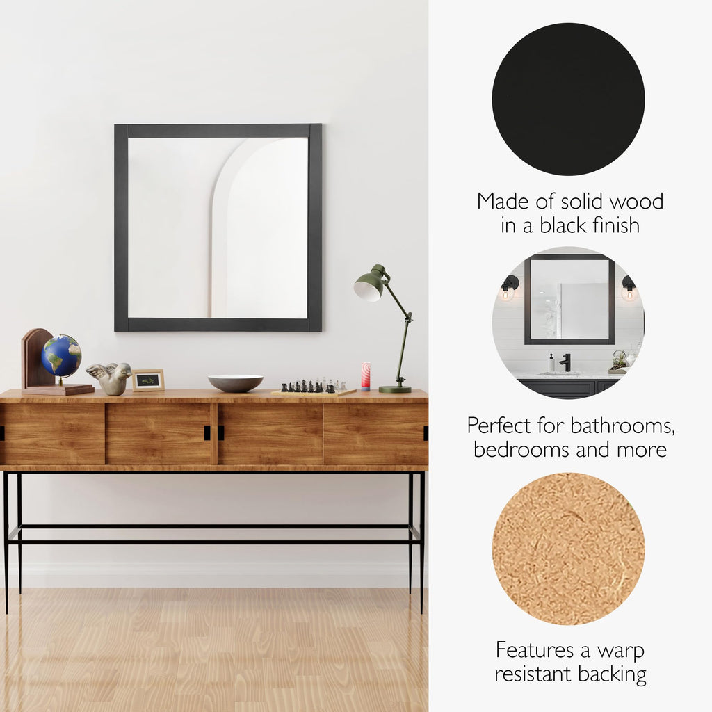Shorewood Square Framed Mirror, 30", Matte Black