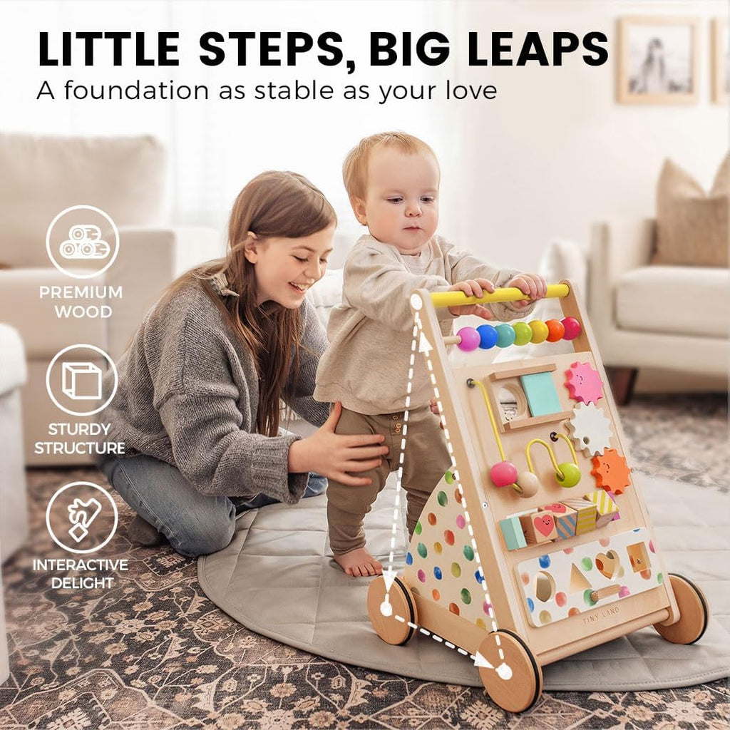 Land Wooden Baby Walker with Activity Center, Montessori Push Walker