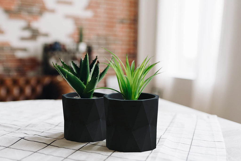 Designer Geometric Ceramic Black Plant Pot Succulent Pots Cactus Planters Set 2 Indoor Outdoor Small Flower Pot Set