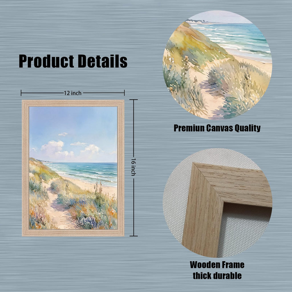 Pink Coastal Landscape Canvas Wall Art 3Pcs Framed Home Decor 12X16 Inch