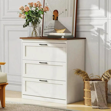 Farmhouse 3 Drawer Dresser, 27" White Wooden Small Dressers
