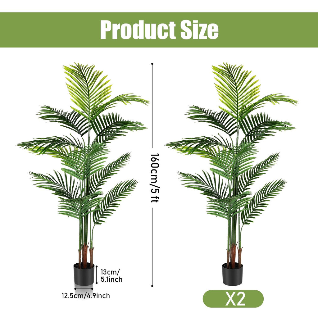 2 Pack Artificial Palm Trees 5Ft, Fake Plants Fake Trees Artificial Areca Palm Plants for Outdoor Indoor Faux Palm