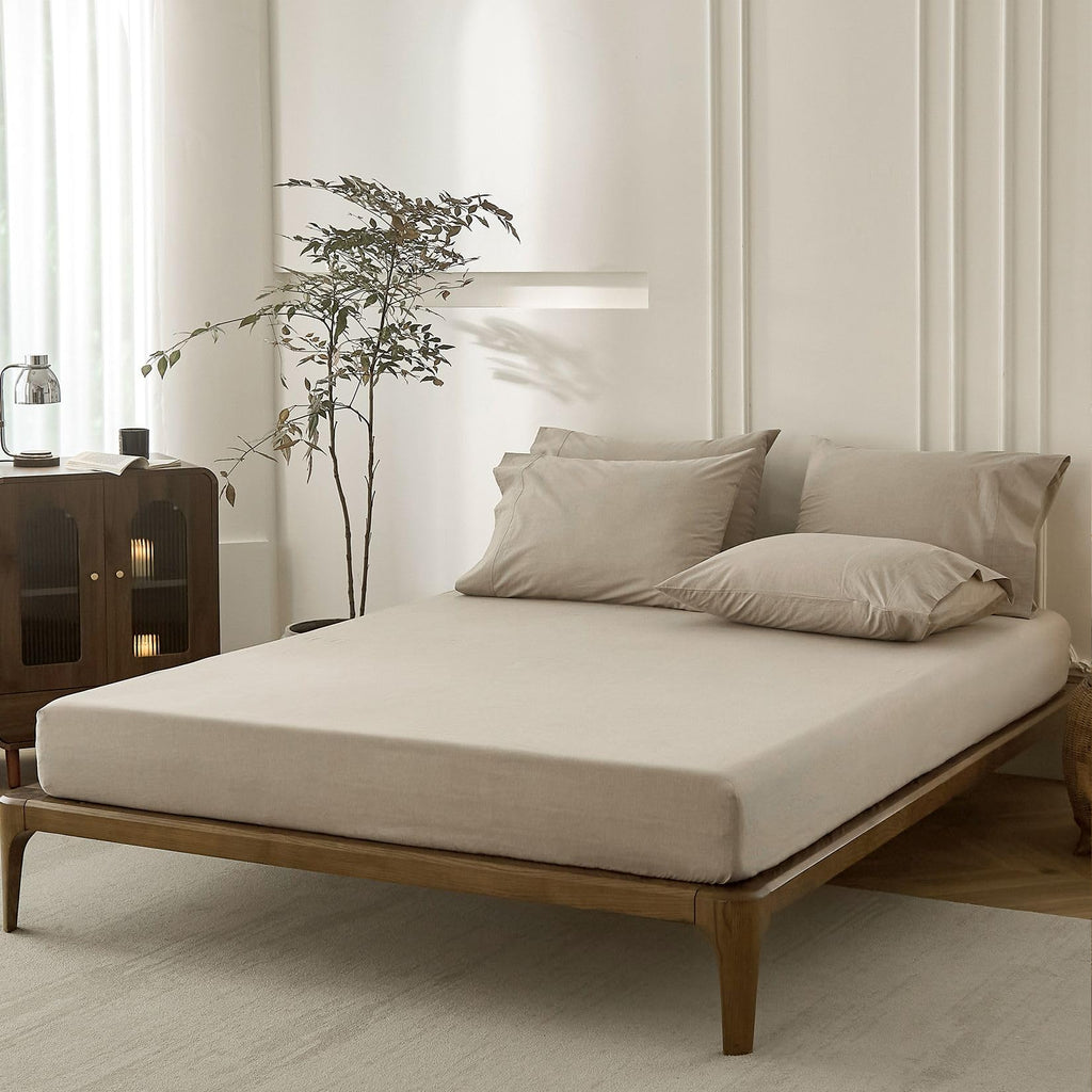 4PS Linen Grey Queen Size Bedding Sheet Set, Oeko TEX 100 Certified