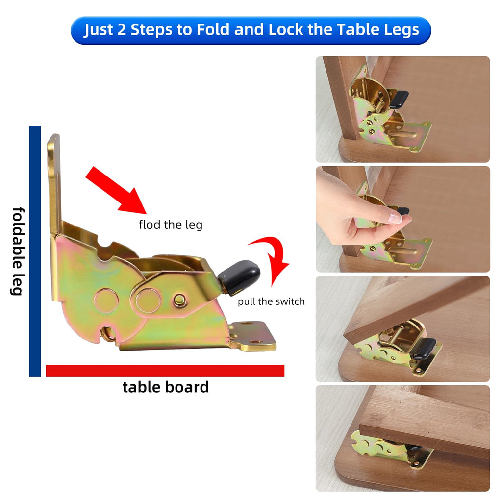 Folding Brackets 8 Pack, Heavy-Duty Self-Locking Hinges with Screws, Foldable Lock Extension Support Brackets for