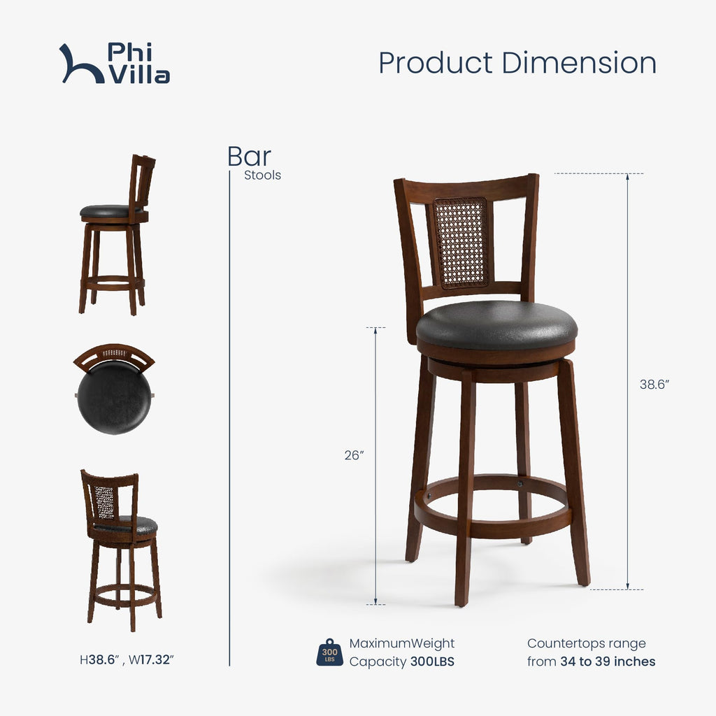 26 Inch Swivel Bar Stools Set of 3, Counter Height Barstools