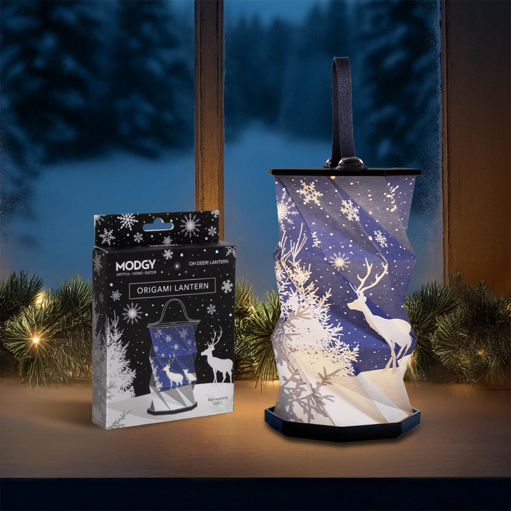 Inspired Noguchi Style OhDeer! Origami Lantern, Rechargeable LED Decorative Paper Lantern