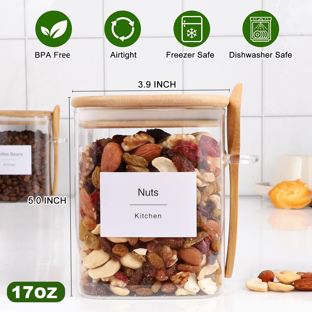 27oz Glass Food Storage Jars Set of 4, Clear Glass Storage Containers with Bamboo Lids, Pantry Organization Jar, Spice