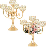 5 Arm Metal Crystal Candelabra Centerpiece - 13.4 Inch Elegant Candle Holder with Crystal Beadsable Decoration (2, Gold)