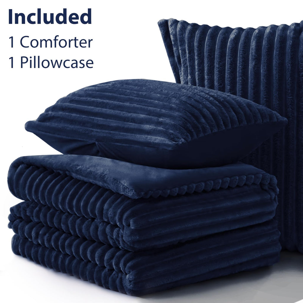 Fluffy Comforter Set, 2 Pieces Bed Set, Navy Blue