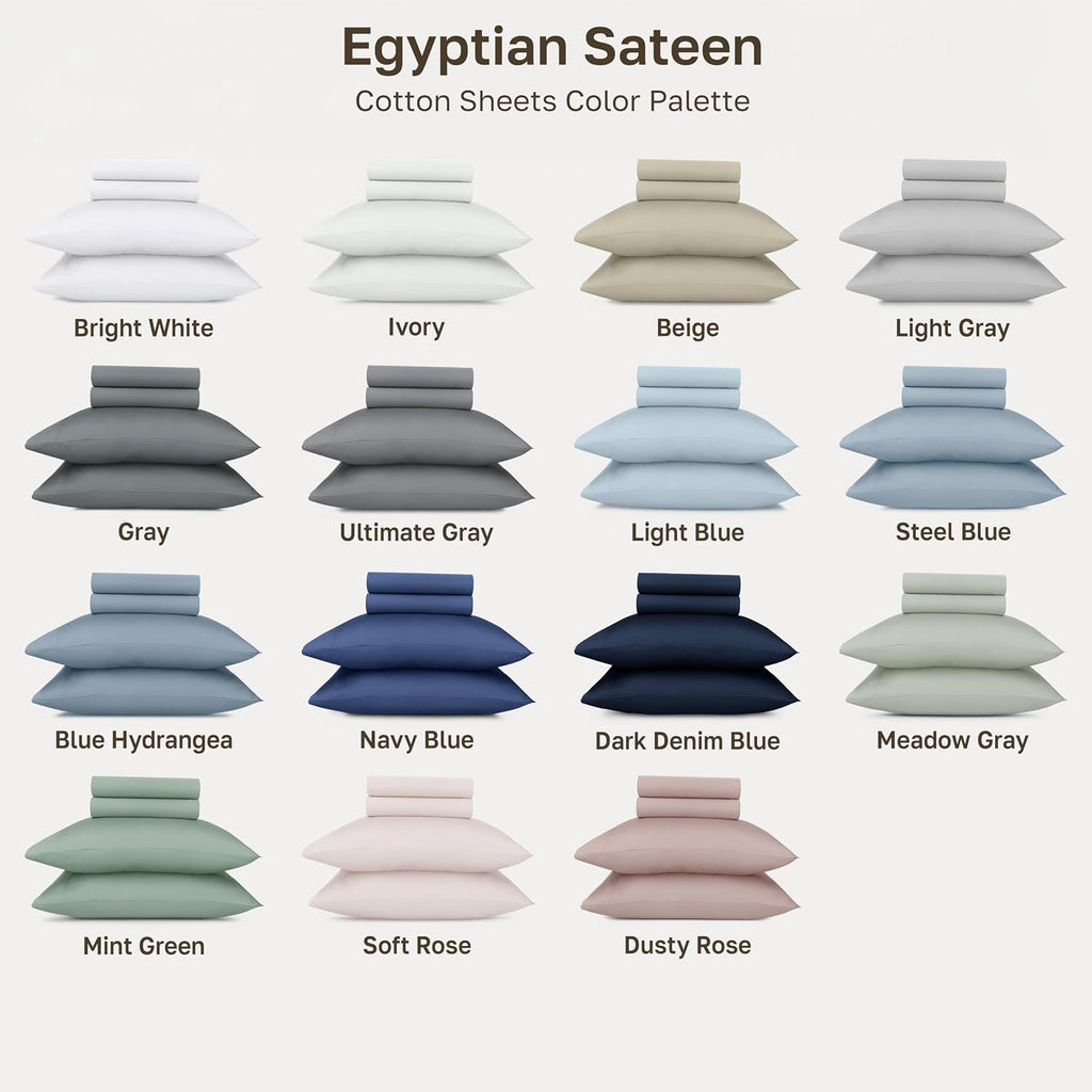 100% Egyptian Cotton Sheets Queen Set - Certified Authentic Luxury Queen Sheet Set with Deep Pocket, Soft Sateen