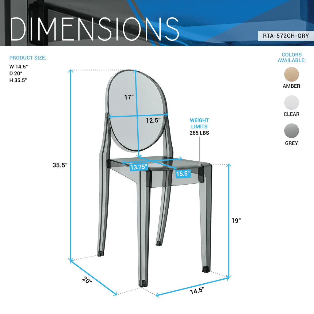 Ghost Chairs, Stackable Acrylic Event Chairs, Set of 4, Grey