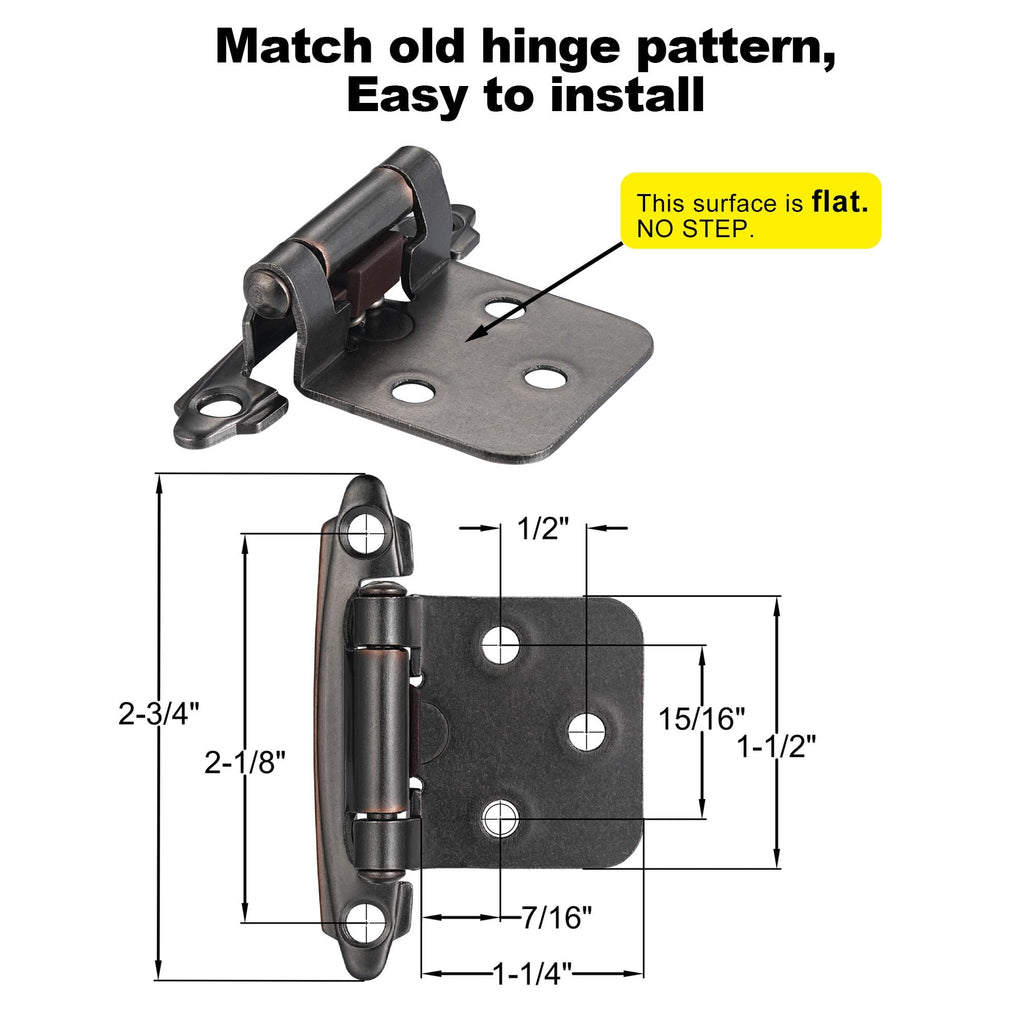 Oil Rubbed Bronze Cabinet Hinges, 1/2" Overlay, 4 Pack
