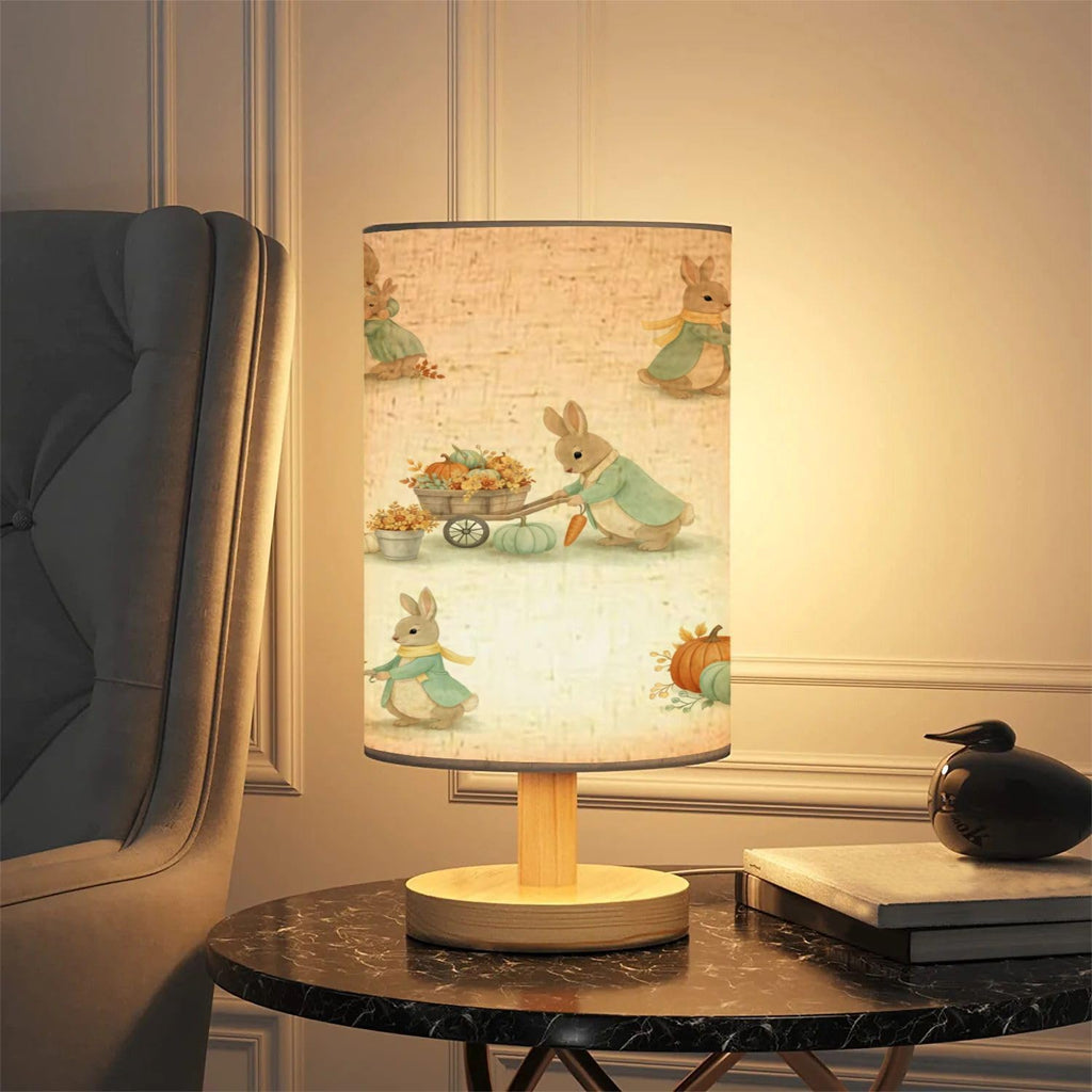 Bedside Lamp, seamless pattern childrens illustrations rabbit autumn pattern nursery Small Lamp, Linen Lampshade